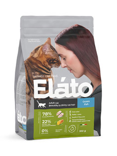 Сухой корм для кошек Elato , рыба, 1шт, 0.3кг