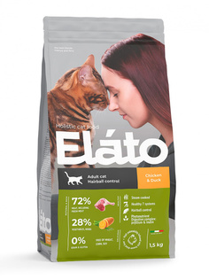 Сухой корм для кошек Elato Holistic Сat Hairball Control, курица, утка, 1шт, 1.5кг