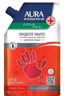 Жидкое мыло с антибактериальным эффектом Aura Active Herb Шалфей и грейпфрут дой-пак 375мл
