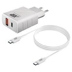 Сетевое зарядное устройство BoraSCO PD + QC 18W + каб.Type-C 1м, белый (38256)