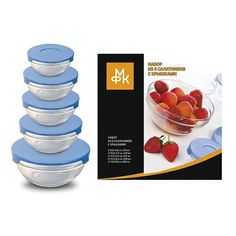 Салатники МФК прозрачные с голубой крышкой 5 шт