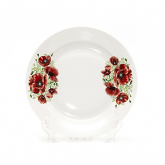 Тарелка столовая Дулево Гладкий край Маки, диаметр 24 см., фарфор