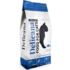 Сухой корм для кошек Delicana, лосось с витаминами и минералами, 1.5кг