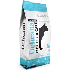Сухой корм для стерилизованных кошек Delicana, кролик, 1.5кг