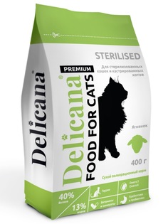 Сухой корм для стерилизованных кошек Delicana, ягненок, 0.4кг