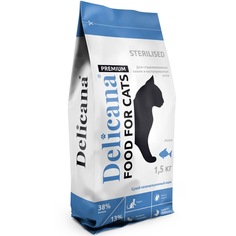 Сухой корм для кастрированных/стерилизованных кошек Delicana, лосось, 1.5кг