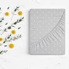 Простыня в кроватку на резинке LOVEME Grey dots, поплин, 100% хлопок, 771041