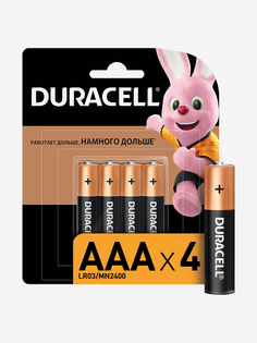 Батарейки щелочные Duracell ААА, 4 шт., Черный, размер Без размера