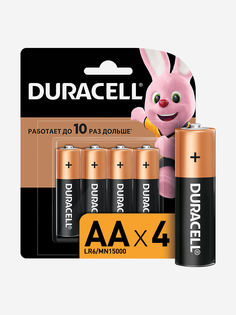 Батарейки щелочные Duracell АА, 4 шт., Черный, размер Без размера