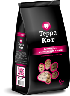 Сухой корм для кошек Терра Кот, с говядиной и овощами, 0,4кг