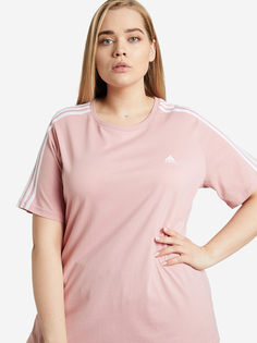 Футболка женская adidas Essentials Slim 3-Stripes, Plus Size, Розовый, размер 54-56