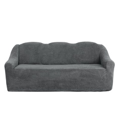 Чехол на трёхместный диван плюшевый Venera, цвет темно-серый