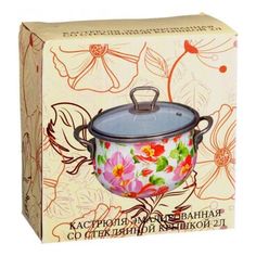 Кастрюля эмалированная со стеклянной крышкой 2 л No Brand