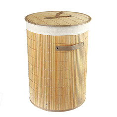 Корзина для белья складная с крышкой VETTA; круглая; бамбук; 35x35х50см; натуральный цвет