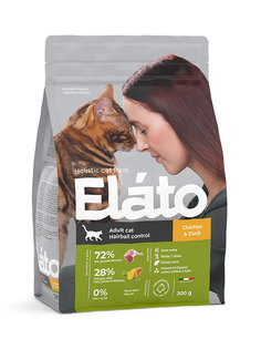 Сухой корм для кошек Elato Holistic Сat Hairball Control, курица, утка, 1шт, 0.3кг