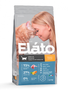 Сухой корм для кошек Elato , курица, утка, 1шт, 1.5кг