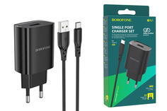 Сетевое зарядное устройство BN1 Innovative single charger set USB + кабель Type-C черный Borofone