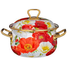 Кастрюля Эмалированная Agness с Крышкой, Серия Маки 2,1л, Диа.16см Подходи