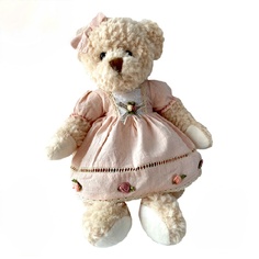 Мягкая игрушка МягкийМишка Фермер девочка бежевая в розовом платье Фермер45БежДевРоз