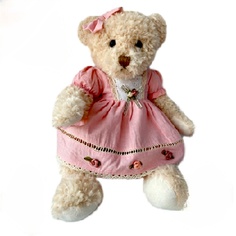 Мягкая игрушка МягкийМишка Фермер девочка бежевая в розовом платье Фермер45БежДевЯркоРоз