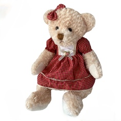 Мягкая игрушка МягкийМишка Фермер девочка бежевая в красном платье Фермер45БежДевКрасн