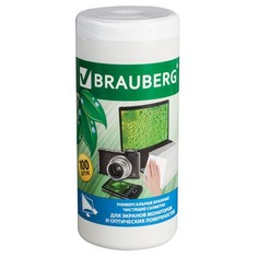 Чистящие салфетки BRAUBERG для экранов и оптических поверхностей, 100 шт., (510122)