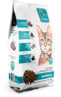 Сухой корм для кошек Clan Sensitive-33/14, атлантическая рыба, индейка, 1.25кг