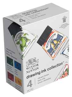 Набор туши Winsor&Newton, кобальт, желтый солнечный, зеленое яблоко, кармин 4 цв х 14 мл