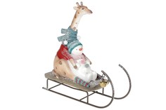 Фигурка новогодняя ДомРан Жираф и снеговик на санях 838-214 22 см бежевый