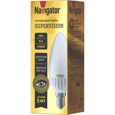 Лампочка Navigator SUPERVISION, Теплый белый свет, E14, свеча 6 Вт, 1 шт.