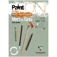 Альбом для рисования Clairefontaine 30 л А3 склейка PaintON Grey Greenсеро-зеленая 1140г