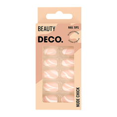 Набор накладных ногтей DECO NUDE CHICK white lines (24 шт + клеевые стикеры 24 шт) Deco.