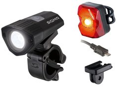 Велосипедный фонарь передний Sigma Buster 100/Nugget Flash Usb K-Set черный/красный