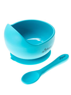 Силиконовая тарелка на присоске + ложечка Miyoumi Turquoise T0001/227