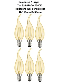 Лампочка (6 шт) GLDEN-CWS-7-230-E14-4500 золотое стекло General