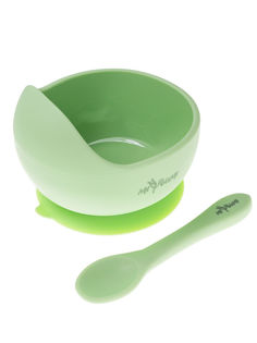 Силиконовая тарелка на присоске + ложечка Miyoumi Pistachio T0001/249
