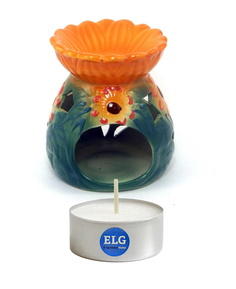 Аромалампа "Подсолнух" большой 12см керамика + свеча в гильзе ELG