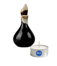 Бутылочка для масел керамика глазурь (цвет коричневый, h 10см) + свеча в гильзе ELG