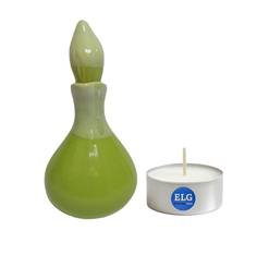 Бутылочка для масел керамика глазурь (цвет зеленый, h 10см) + свеча в гильзе ELG