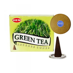 Благовония HEM конусы Зеленый чай (Green Tea) упаковка 10 конусов + подставка ELG