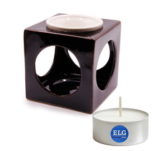 Аромалампа "Кубик" черный 8,5см керамика + свеча в гильзе ELG