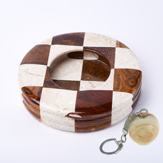 Пепельница ELG "мраморный Оникс" (d 15,5 см) + Брелок талисман "Яблоко" ELG Оникс