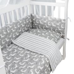 Бортик в кроватку AmaroBaby на молнии Сказочные Единорожки,серый/белый бязь AMARO-3104-EdS
