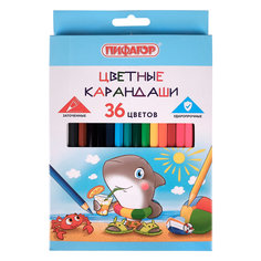 Карандаши цветные Пифагор Акула 36 цветов классические заточенные 220г