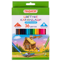 Карандаши цветные Пифагор Сказки 36 цветов классические заточенные 210г