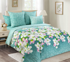 Простыня 1.5-спальная «Яблони в цвету комп. 1 Зел. арт. 000ПН1» перкаль Текс Дизайн