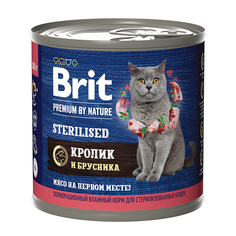 Влажный корм для кошек Brit Premium by Nature, с мясом кролика и брусникой, 200 г Brit*