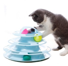 Игрушка для кошек Трек-башня с мячиками Чистый Котик, синий