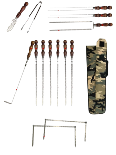 Комплект шампуров в чехле (шампуры, мангальница, кочерга, щипцы для мяса, вилка-пруток) No Brand