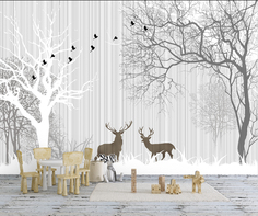 Фотообои Photostena Абстракция Олени в зимнем лесу / скандинавский стиль 4 x 2,7 м